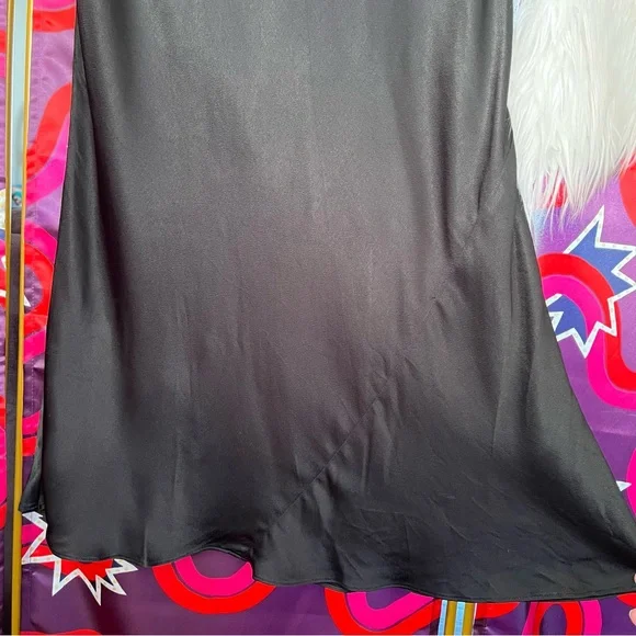 Wilfred Canto Satin Black Slip Dress Bias Cut Midi Drapey Aritzia Viscose 80281 - Picture 11 of 14